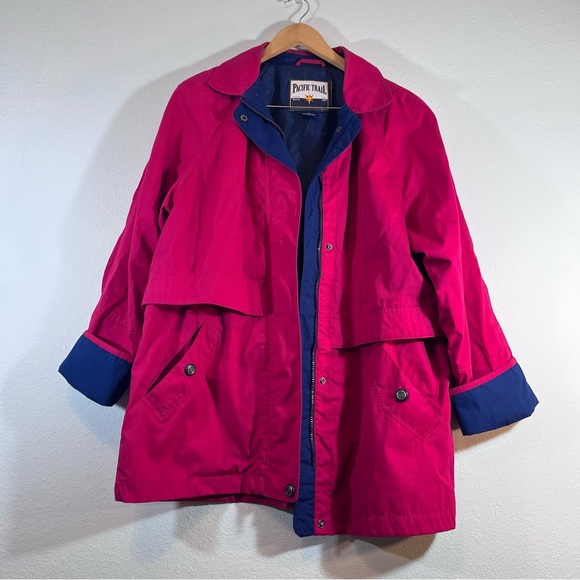 Pacific Trail Jackets & Blazers - Vintage Pacific Trail Raincoat jacket L magenta blue colorblock windbreaker 90’s